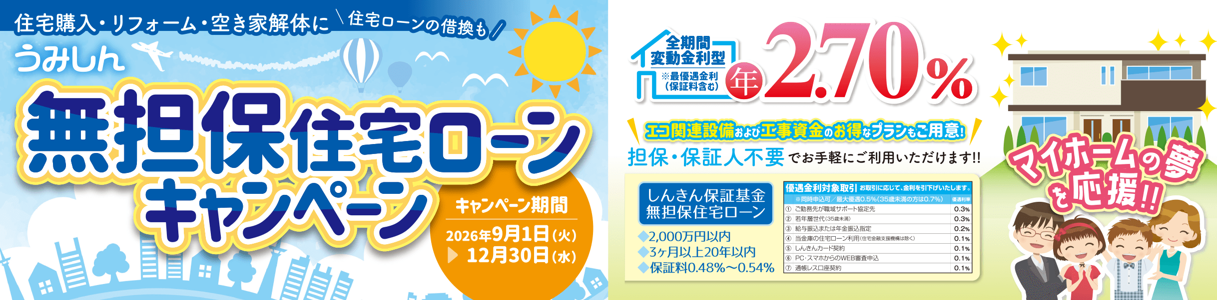うみしん無担保住宅ローンキャンペーン